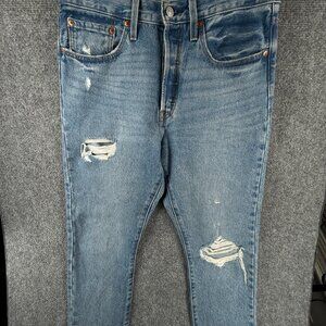 Levis Premium 501s Jeans Blue Denim Distressed Button Fly Women Straight Crop